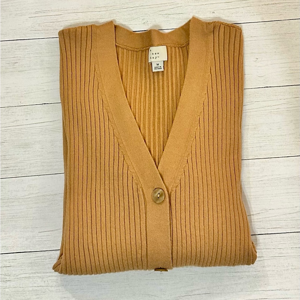 A New Day Women's Camel Ribbed Cardigan